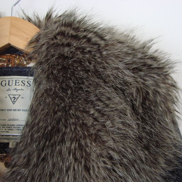 Vintage Y2K Jacket Blazer Guess Wool Blend Faux Fur Detachable Collar NWOT NEW - Picture 10 of 16